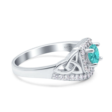 Celtic Art Deco Wedding Ring Round Simulated Paraiba Tourmaline CZ 925 Sterling Silver